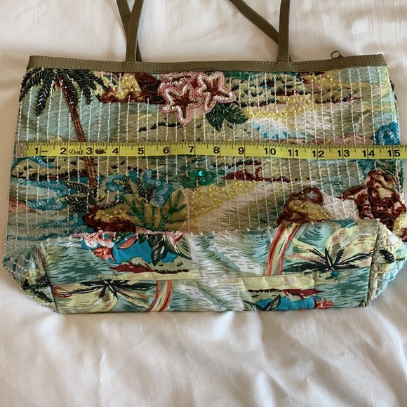 Vintage Christy sequin beaded beach motif tote handbag purse with gold lining - Picture 2 of 10